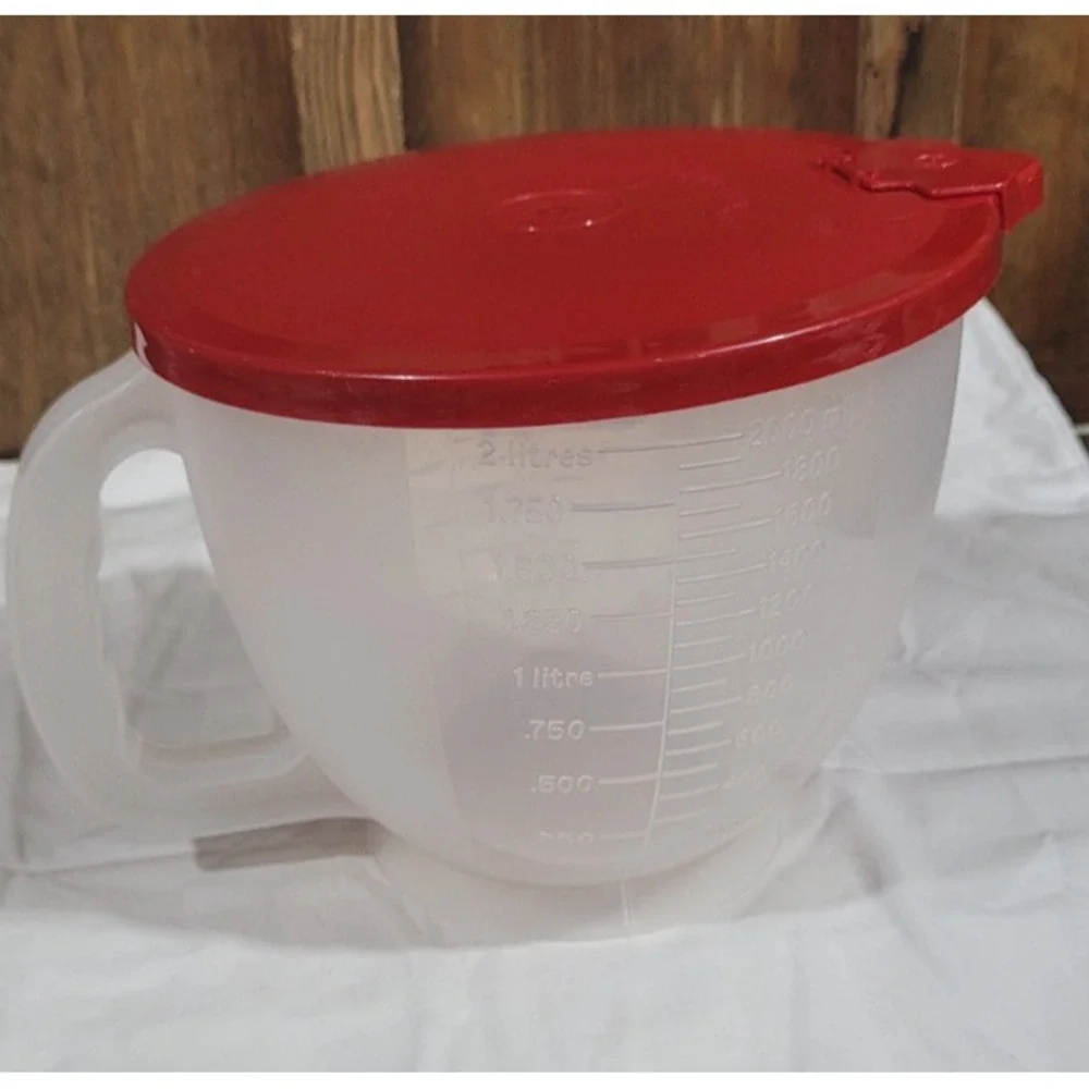 COMPLETE! 1977 Mix-N-Store TUPPERWARE Red Top MEASURING 8 CUP+LID+SPOUT 500